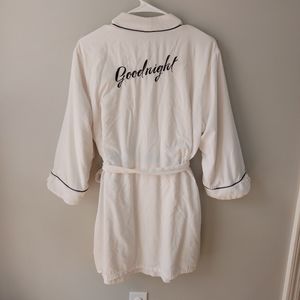 Kate Spade Goodnight Black Trim Robe White L/XL